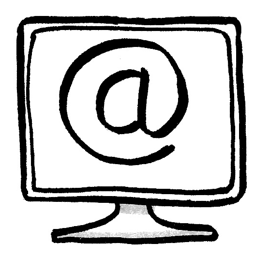 Zeichnung eines Computers mit dem Zeichen für E-Mail